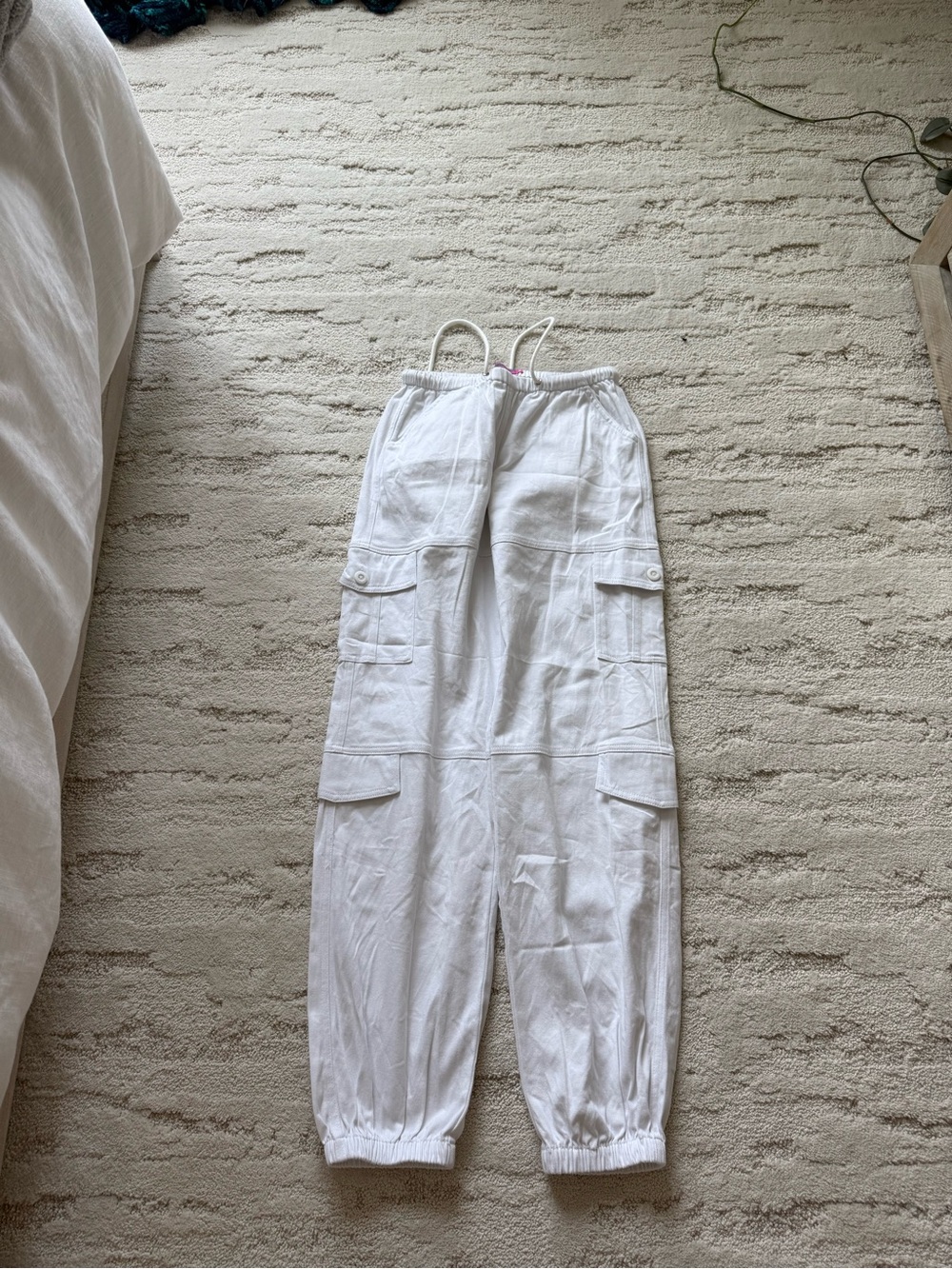 Edikted White Cargo Jogger Pants with Utility Pockets